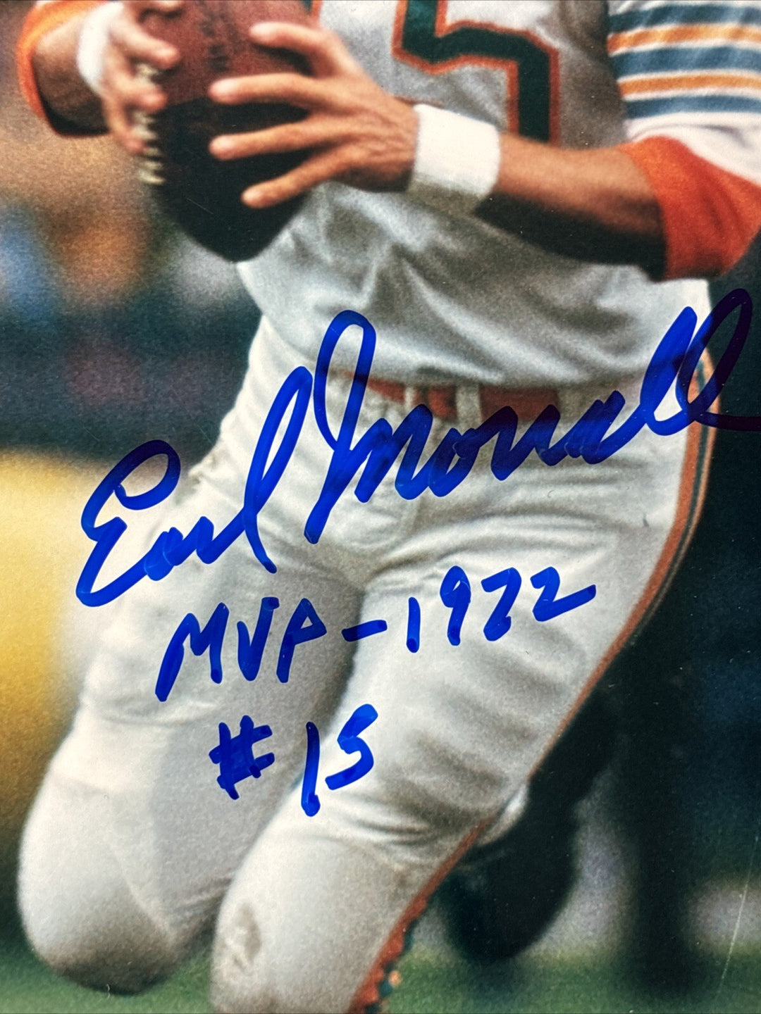 Earl Morrall Autographed Miami Dolphins 8x10 Photo W/ MVP 1972 Insc BAS