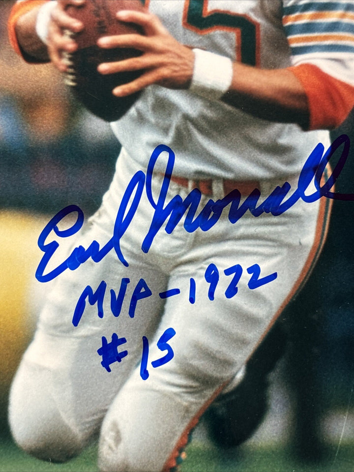 Earl Morrall Autographed Miami Dolphins 8x10 Photo W/ MVP 1972 Insc BAS