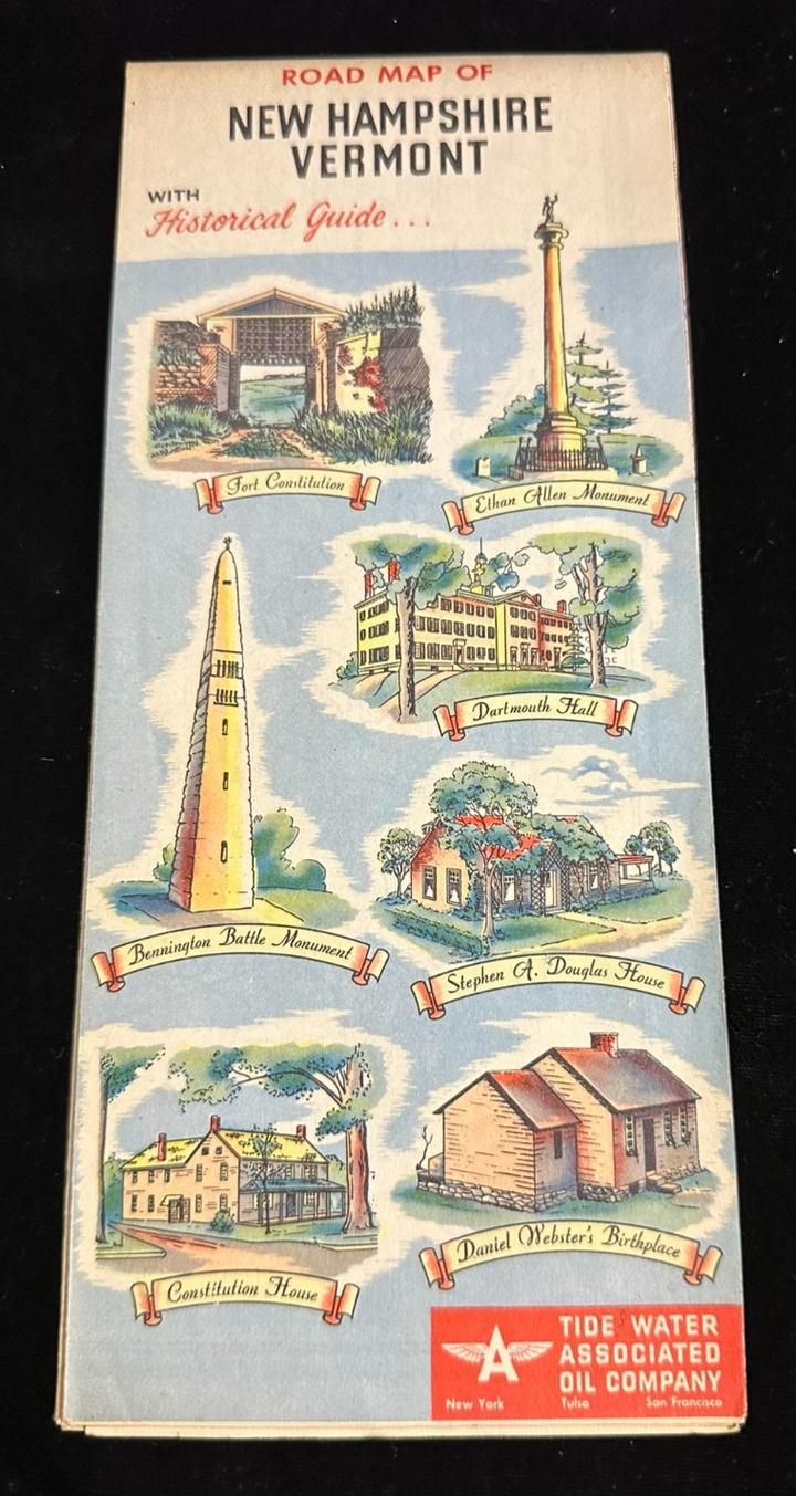 1951 Tydol Flying "A" Road Map of New Hampshire & Vermont & Historical Guide