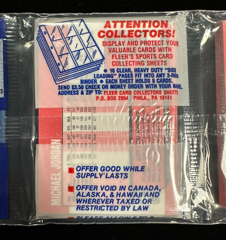 1989 Fleer Basketball Rack Pack Michael Jordan Card on Front & Back