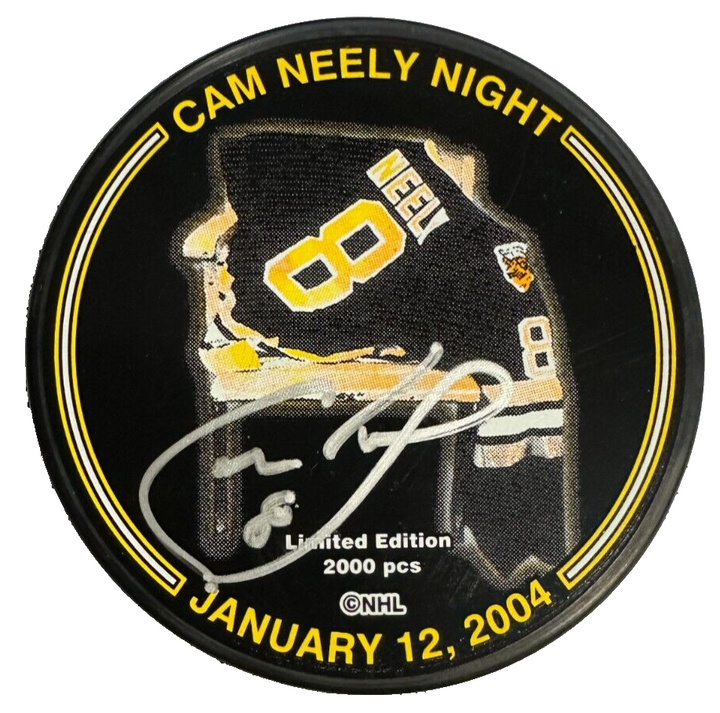 1-12-2004 Cam Neely Autographed Cam Neely Night Hockey Puck NHL