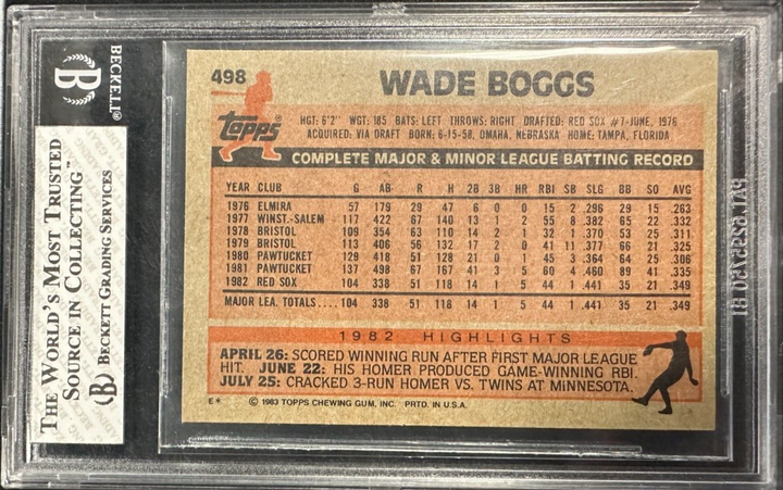 1983 Topps Wade Boggs Rookie Card #549 BGS 8 NM-MT Red Sox