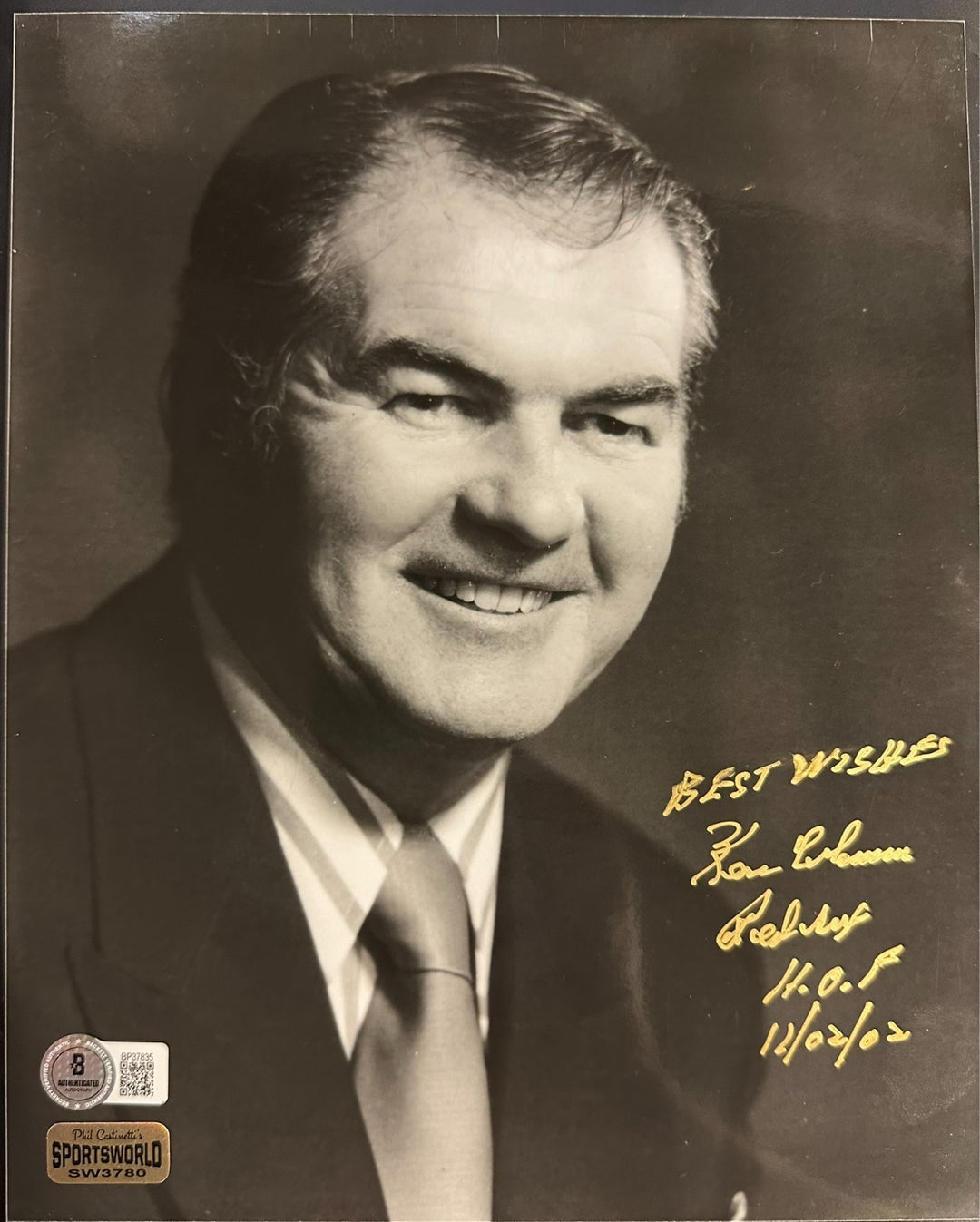 Ken Coleman Autographed Announcer 8x10 Photo W/ Red Sox HOF 12/2/02 BAS