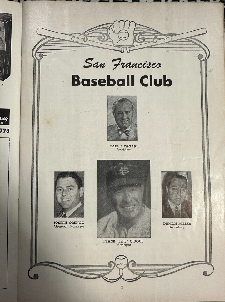 1951 San Francisco Seals Vs the Hollywood Stars Baseball Program PCL