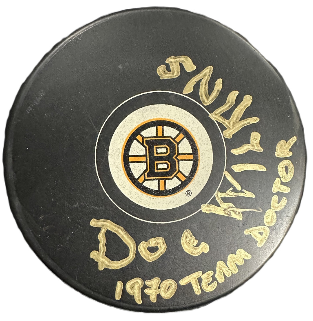 Earle Doc Wilkins Autographed Boston Bruins Hockey Puck W/ 1970 Team Doctor BAS