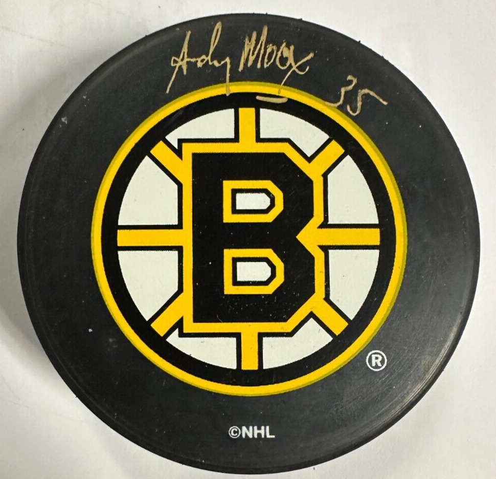 Andy Moog Autographed Boston Bruins Hockey Puck BAS