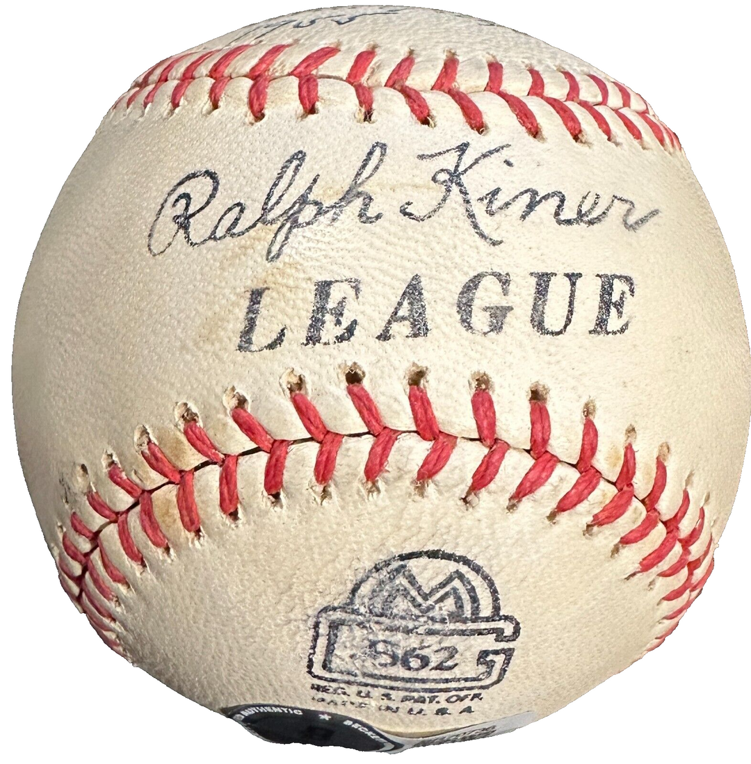 Tex Hughson Signed MacGregor Ralph Kiner League Baseball W/ 1955 Ins BAS Red Sox