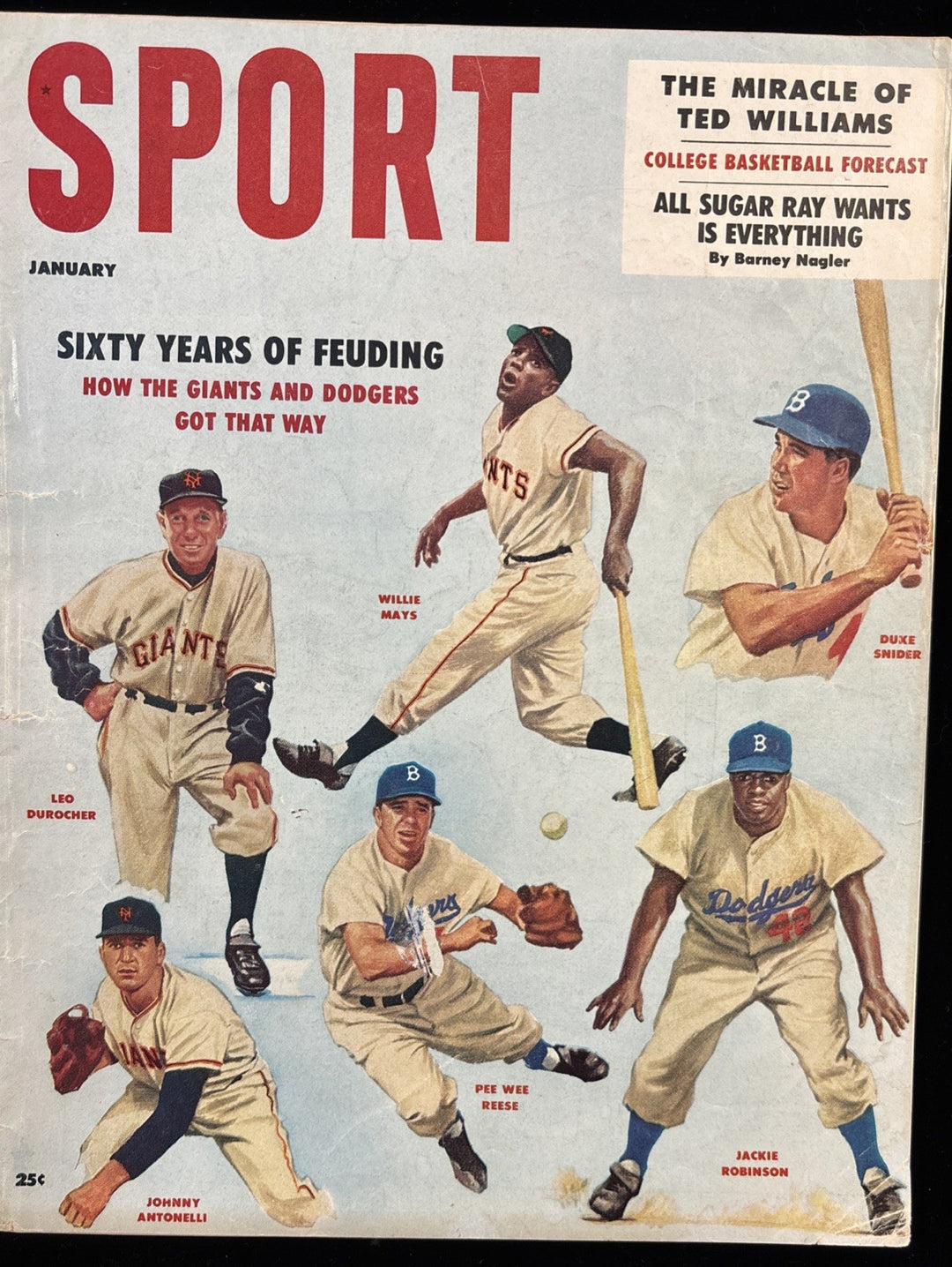 January 1958 Sport Magazine Willie Mays Jackie Robinson Cover