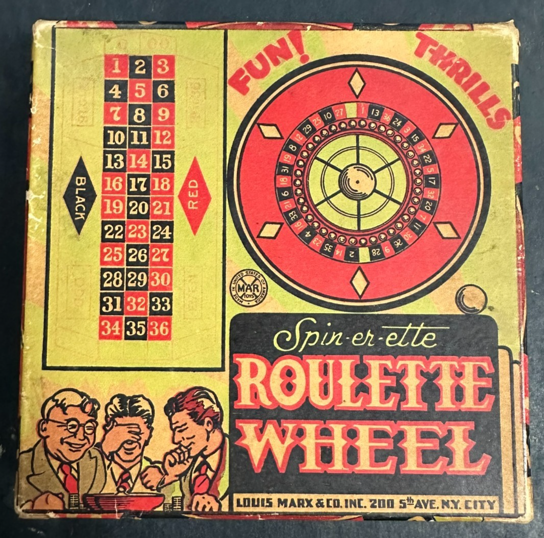 Vintage Louis Marx Tin SPIN-ER-ETTE Roulette Wheel & Ball W/ Original Box
