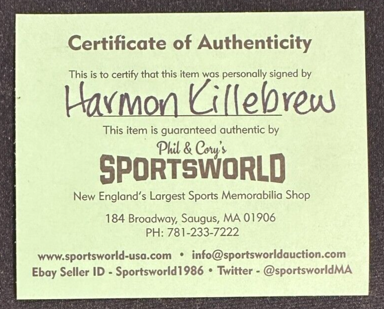 Harmon Killebrew Autographed National League Baseball W/ HOF 84 Insc