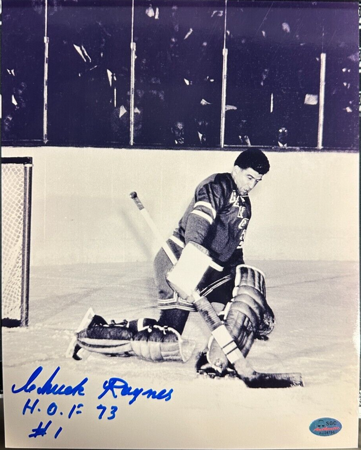 Chuck Rayner Autographed New York Rangers 8x10 Photo W/ HOF 73 NHL SGC