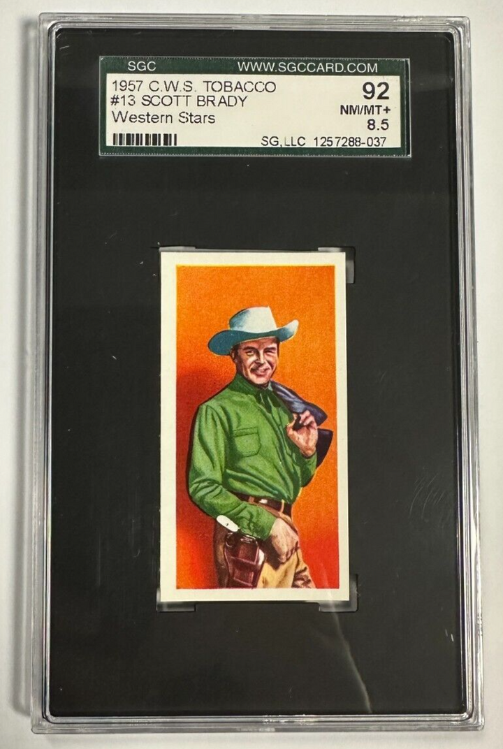 1957 C.W.S. Tobacco Western Stars Scott Brady Card #13 SGC 8.5 NM-MT+