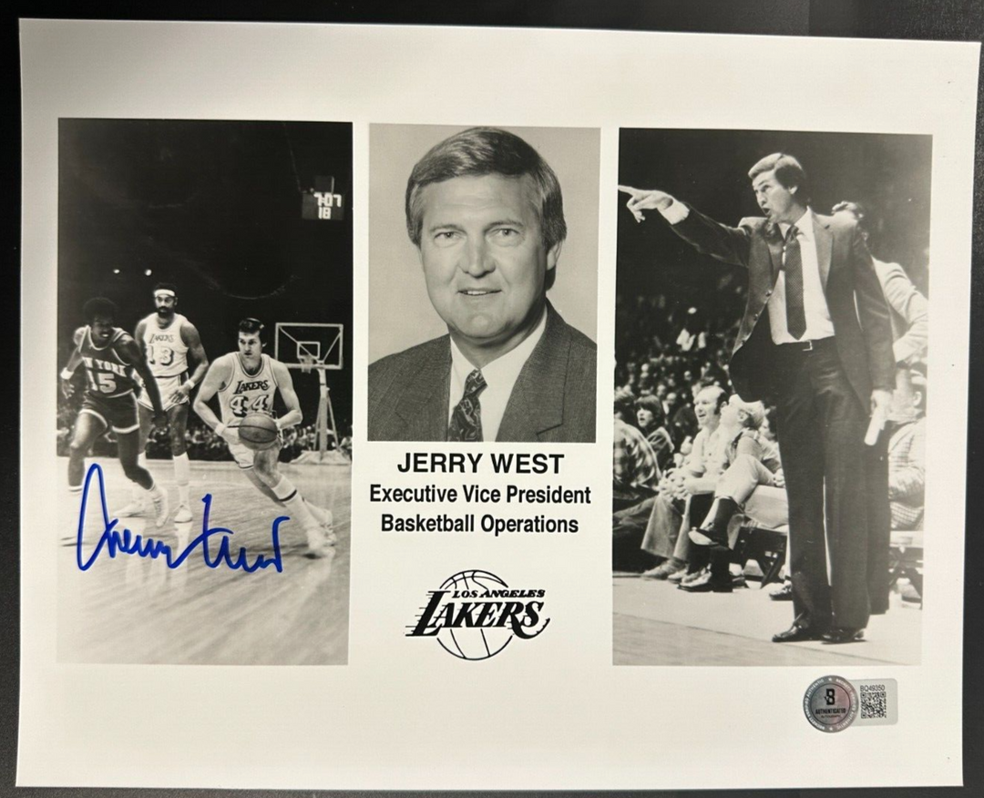 Jerry West Autographed Los Angeles Lakers Team Issued Promo Photo BAS