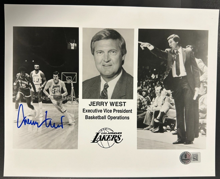 Jerry West Autographed Los Angeles Lakers Team Issued Promo Photo BAS
