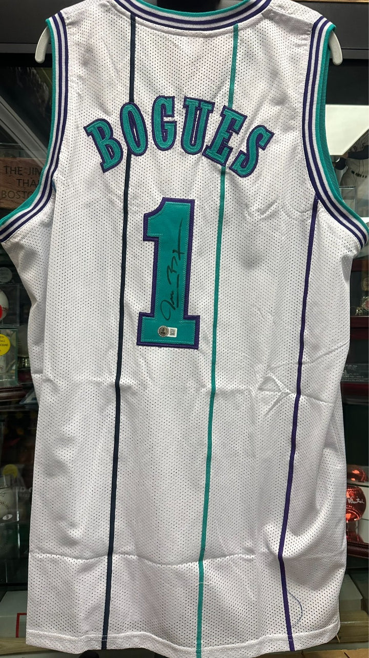 Muggsy Bouges Autographed Charlotte Hornets Replica Jersey BAS NBA