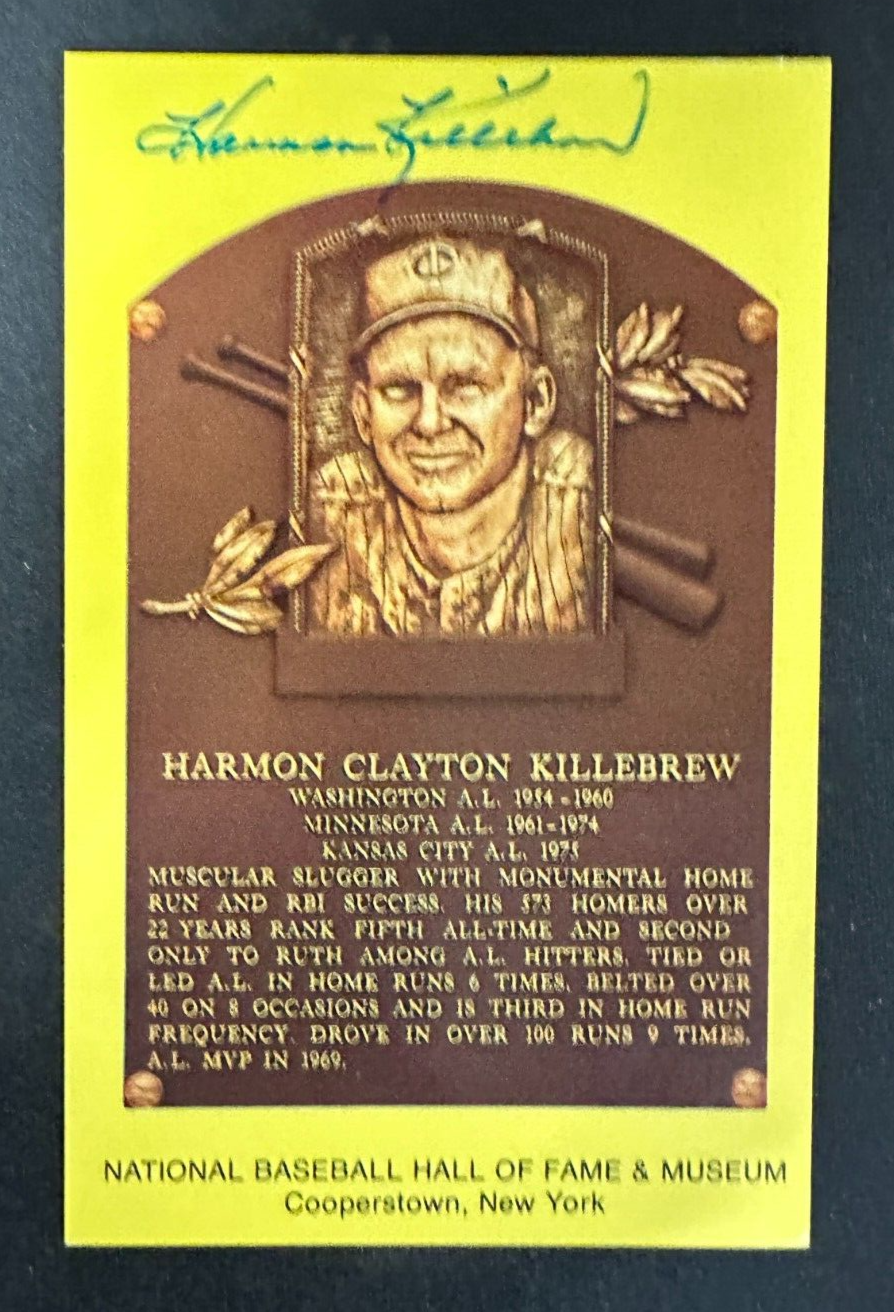 Harmon Killebrew Autographed MLB Hall Of Fame Postcard Minnesota Twins BAS