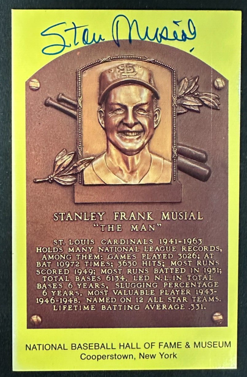Stan Musial Autographed MLB Hall Of Fame Postcard Cardinals BAS