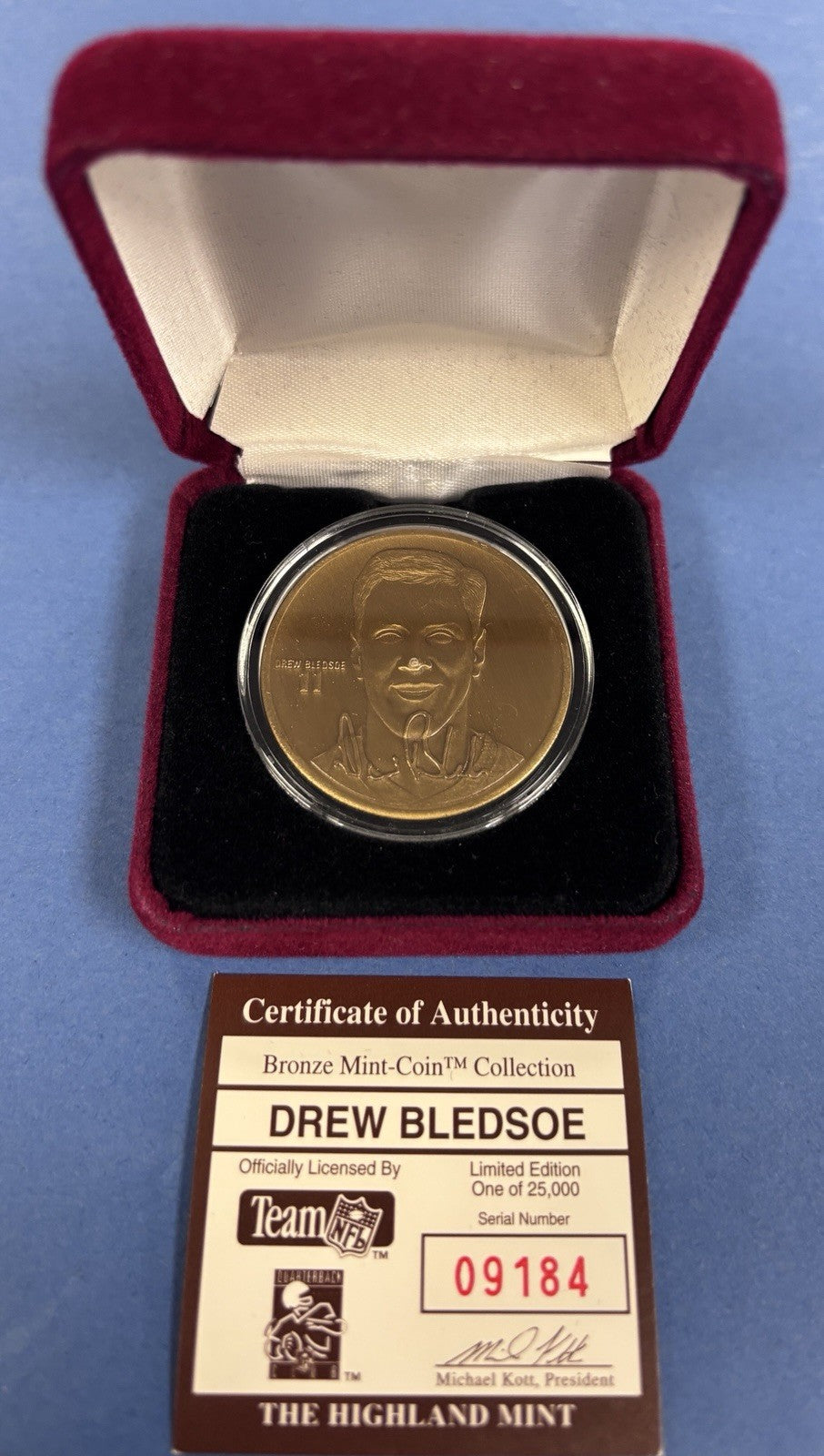 Highland Mint New England Patriots Super Drew Bledsoe Medallion