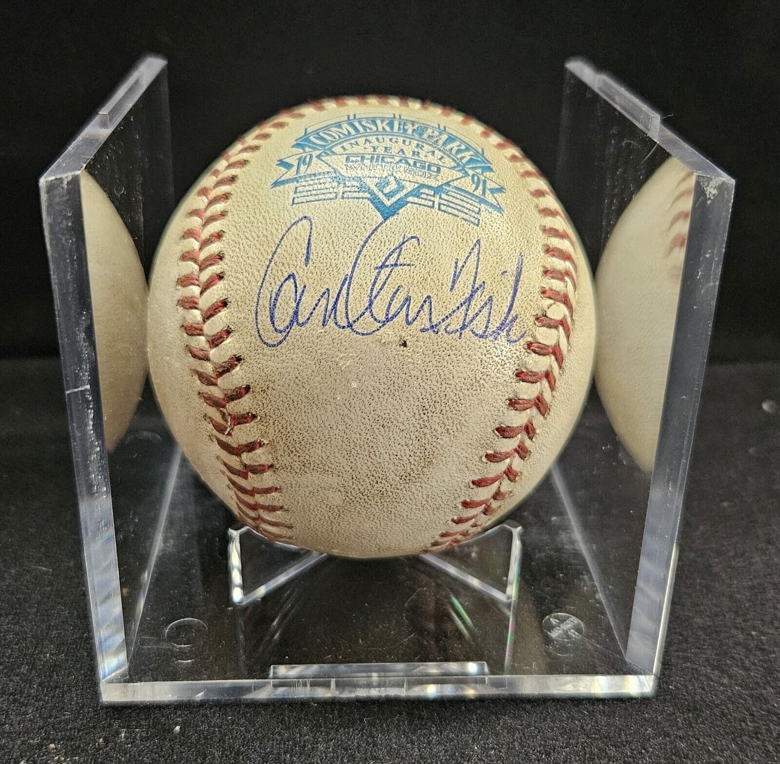 Carlton Fisk Signed Game Used Opening Day Comiskey Park Baseball White ...