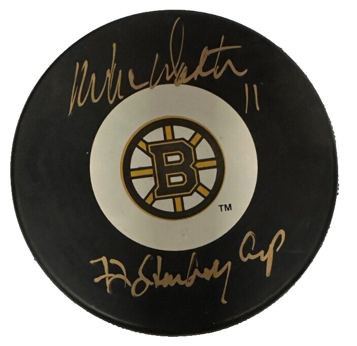 Mike Walton Autographed Boston Bruins Hockey Puck W/ 72 Stanley Cup Insc BAS NHL