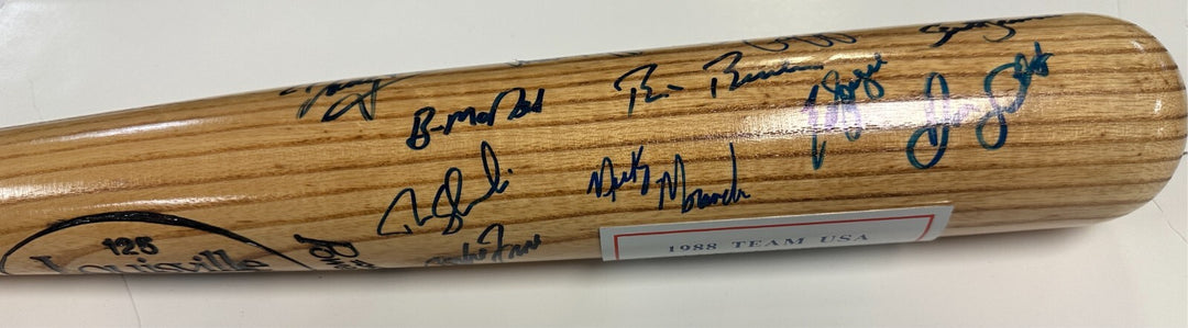 1988 Team USA Baseball Team Autographed Bat Abbott Ventura Nagy Martinez /800