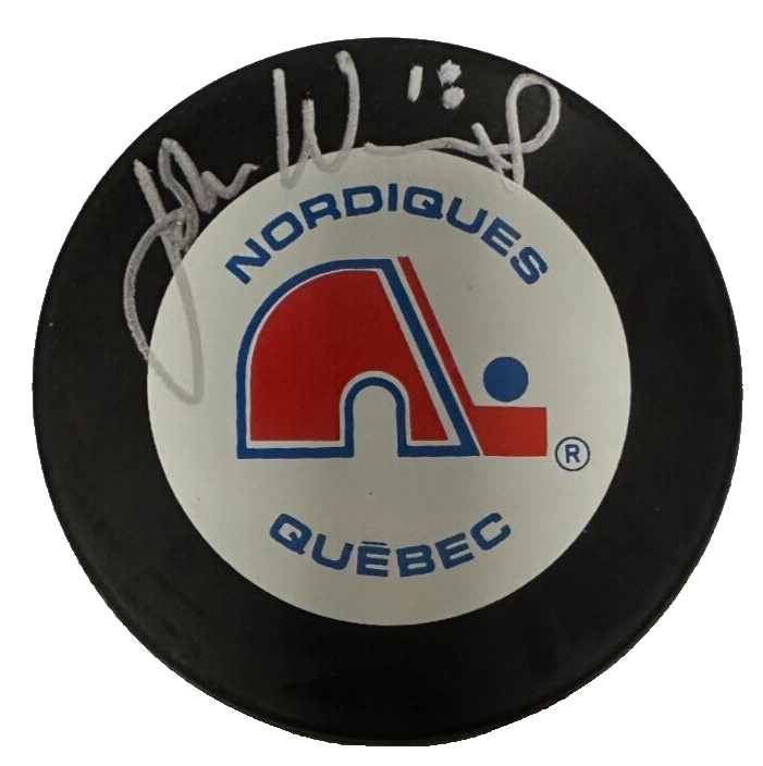 John Wensink Autographed Quebec Nordiques Hockey Puck BAS NHL