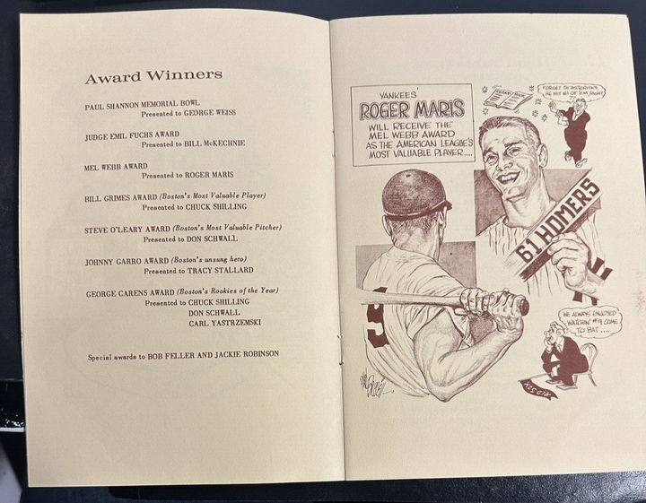 Jan 25, 1962 23rd Annual Baseball Writers Association America Dinner Program