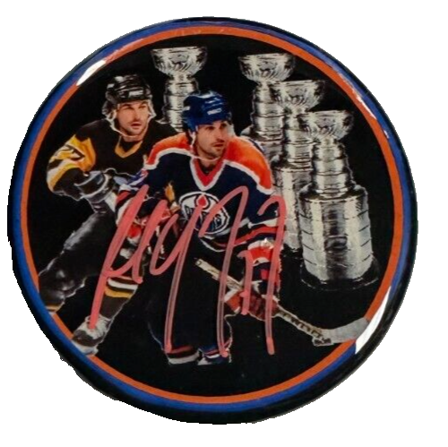 Paul Coffey Autographed Edmonton Oilers Photo Puck HOF