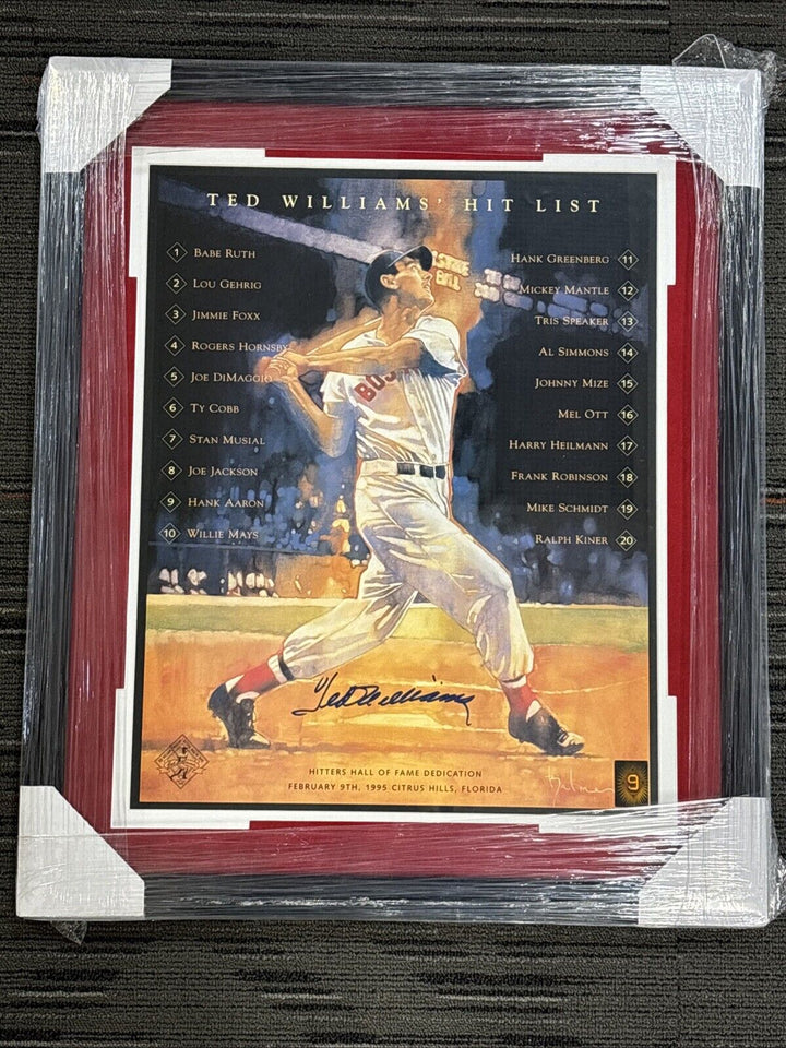 Ted Williams Hit List Signed Hitters Hall Of Fame Framed 16x20 Green Diamond