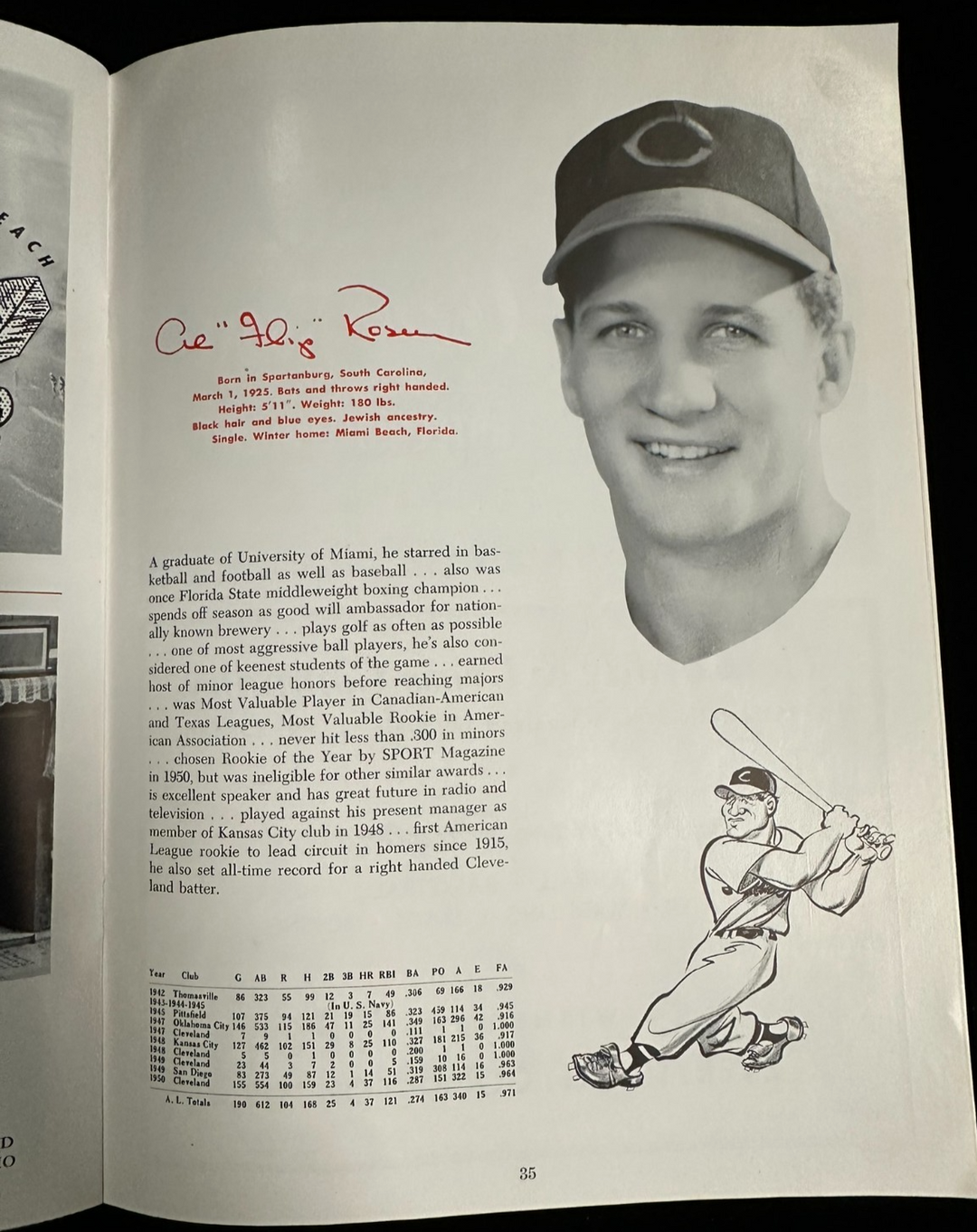 Vintage 1951 Cleveland Indians Baseball Yearbook Feller Lemon Rosen Doby