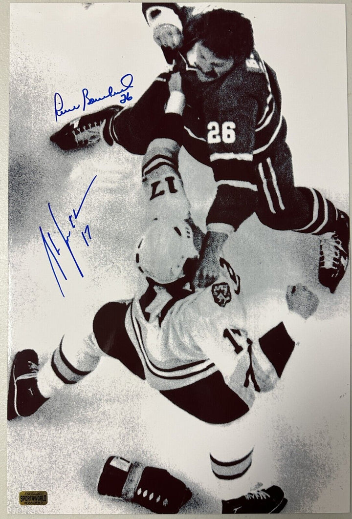 Stan Jonathan & Pierre Bouchard Signed Fight Photo Bruins & Canadiens