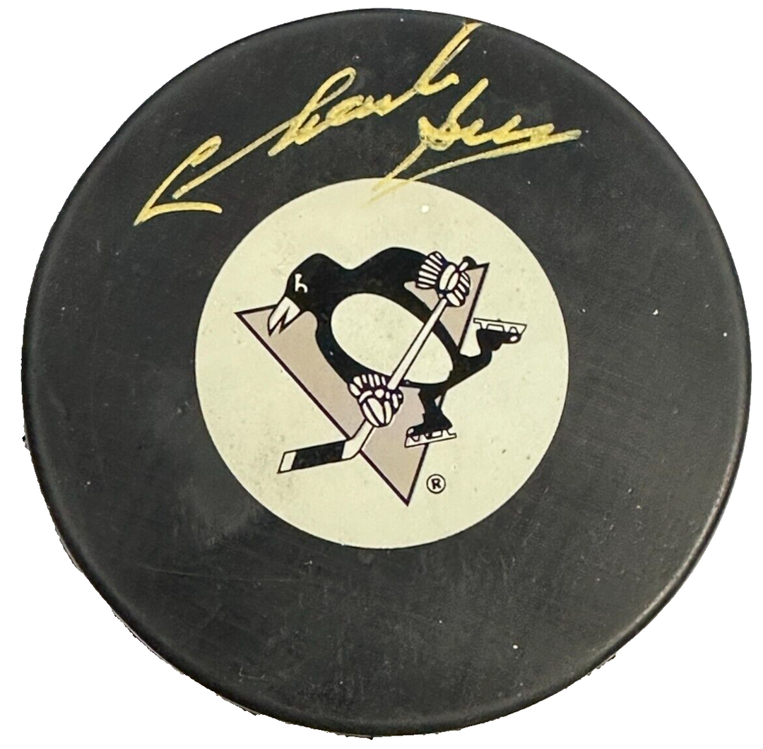Charlie Burns Autographed Pittsburgh Penguins Hockey Puck BAS