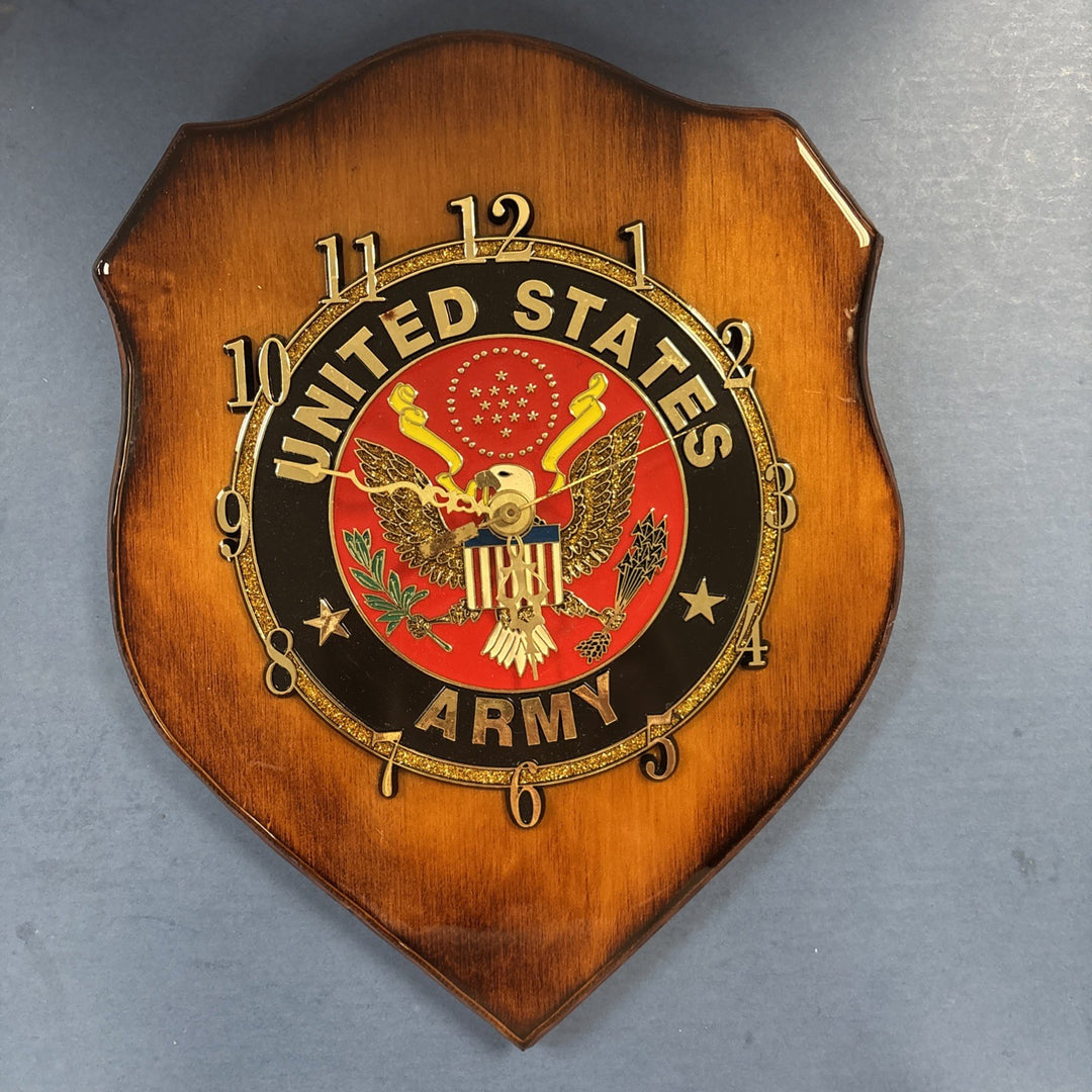 United States Army Logo Metal Sign, On Wood 12 Inch Emblem Clock