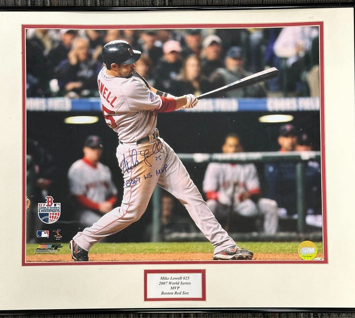 Mike Lowell Autographed 2007 World Series 16x20 Photo Framed W/ MVP Insc