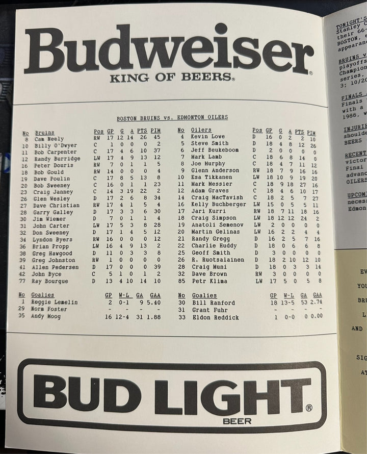 Gordie Howe Autographed 1990 Boston Bruins & Edmonton Oilers Stanley Cup Program