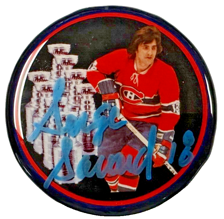 Serge Savard Autographed Montreal Canadiens Photo Puck W/ 8 Stanley Cups HOF