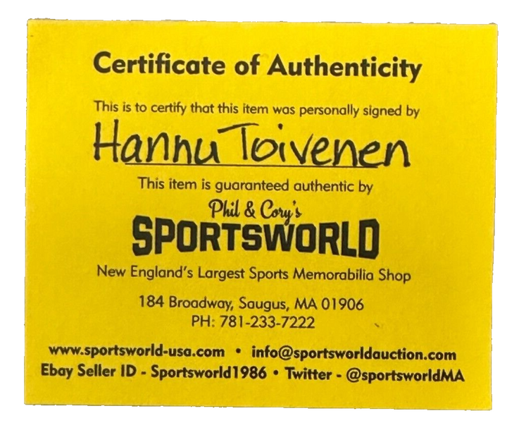 Hannu Toivonen Autographed Boston Bruins Hockey Puck NHL