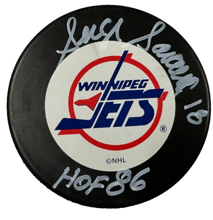 Serge Savard Autographed Winnipeg Jets Puck W/ HOF 86 JSA