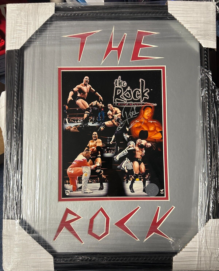 Framed The Rock Autographed WWE WWF 8x10 Photo Dwayne Johnson BAS