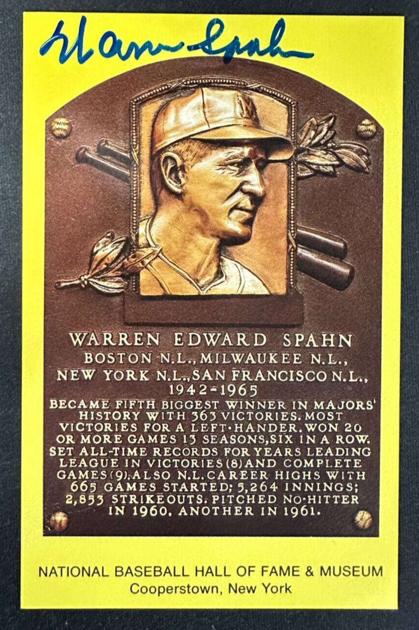 Warren Spahn Autographed MLB Hall Of Fame Postcard Boston Braves BAS