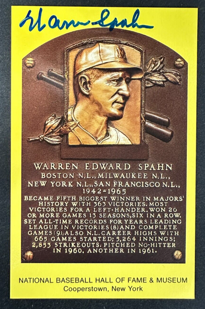 Warren Spahn Autographed MLB Hall Of Fame Postcard Boston Braves BAS