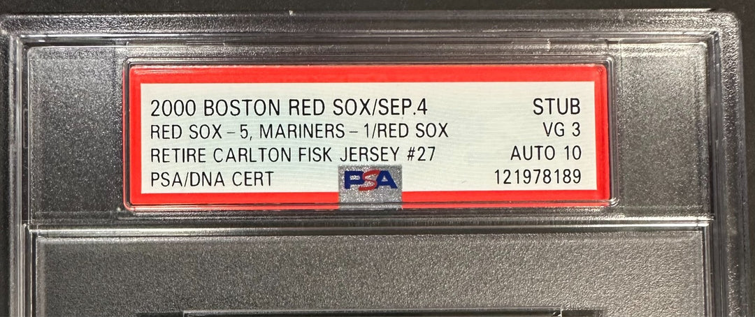 2000 Carlton Fisk Signed Red Sox Jersey Retirement Full Ticket PSA 3 10 Auto