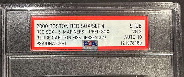 2000 Carlton Fisk Signed Red Sox Jersey Retirement Full Ticket PSA 3 10 Auto
