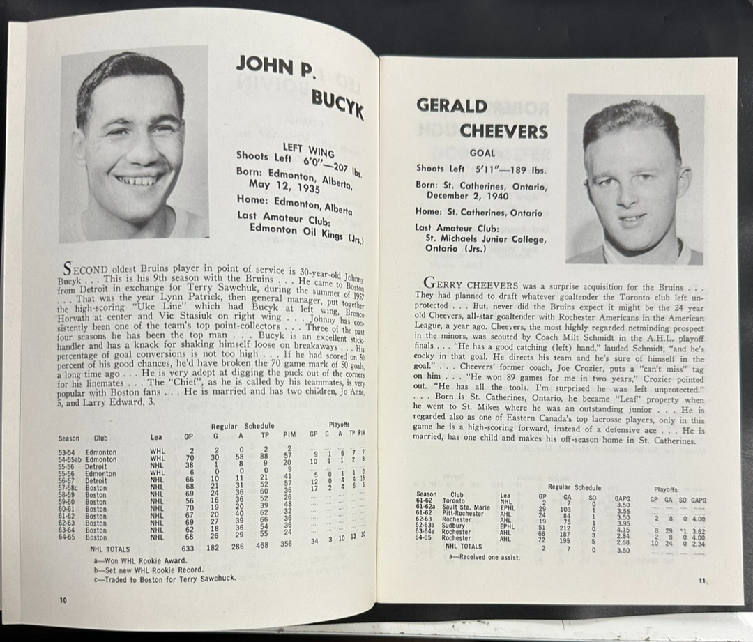 Vintage 1965-66 Boston Bruins Official Yearbook NHL