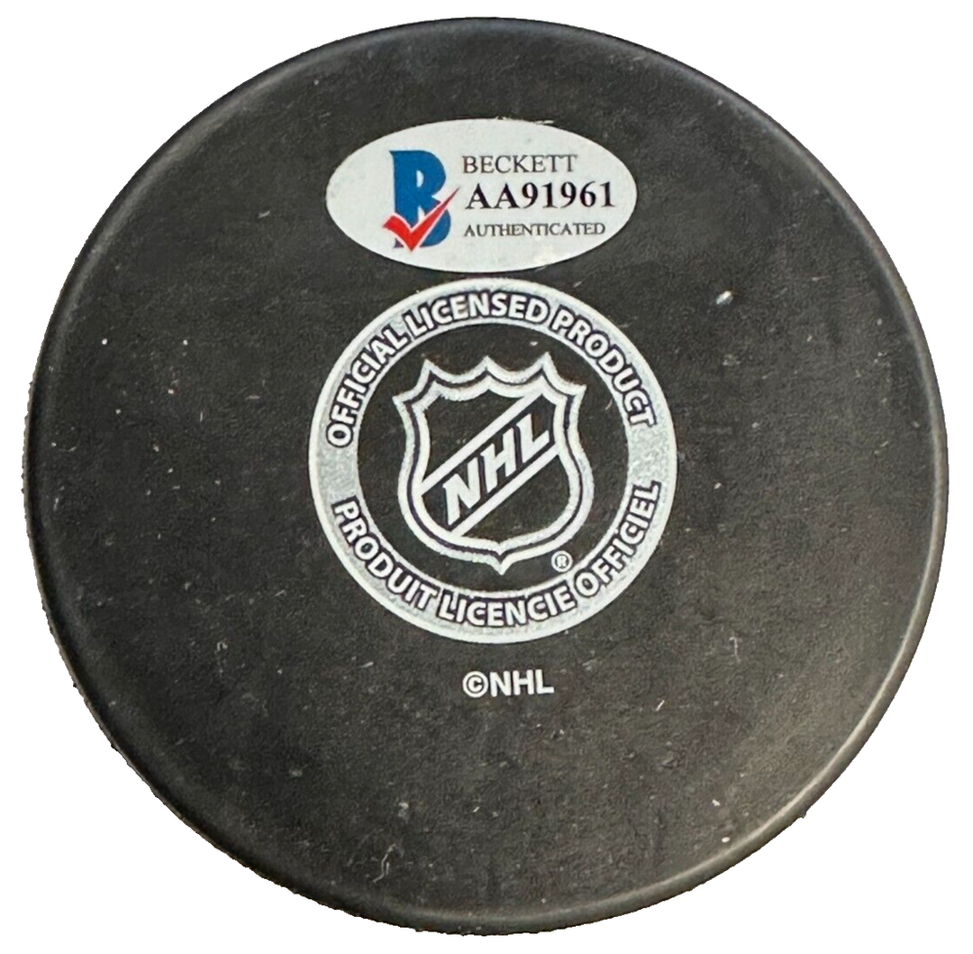 Nick Beverly Autographed Boston Bruins Hockey Puck BAS