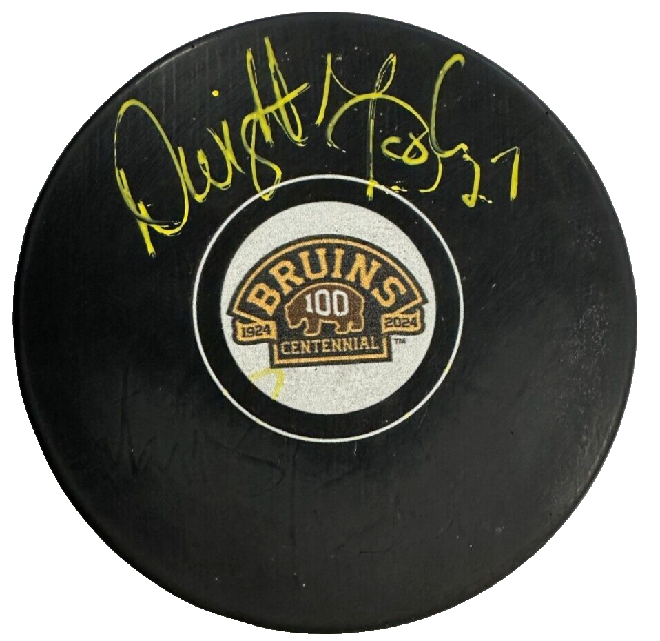 Dwight Foster Autographed Boston Bruins 100th Anniversary Hockey Puck NHL