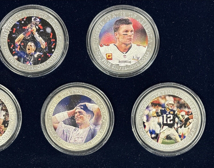 PCS Silver Eagle 7 Coin Set Tom Brady Super Bowl Championships 361/1200