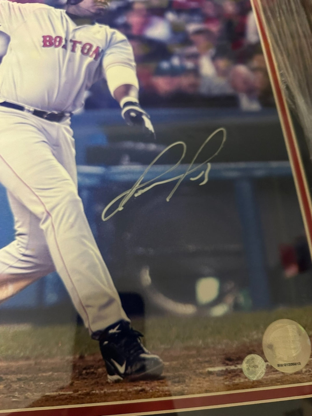 Framed David Ortiz Autographed 16x20 2003 ALCS Photo Red Sox HOF