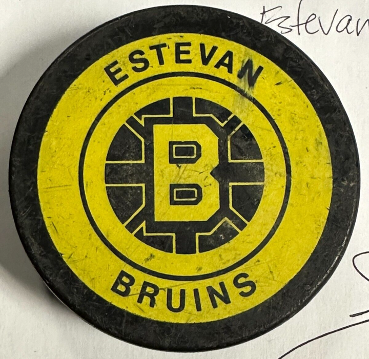 1960's Estevan Bruins Game Used Puck SJHL Jim Harrison Personal Collection -