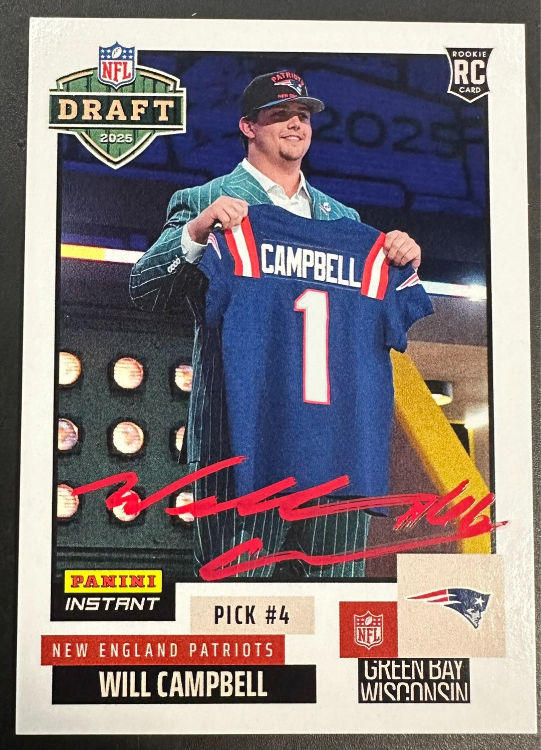 2025 NFL Panini Instant NFL Draft Night Will Campbell Autographed Card JSA